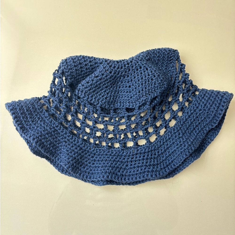 Handmade Blue Crochet Women's Bucket Hat
